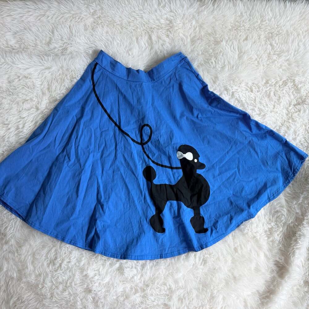 Vintage 1950s Style Blue Poodle Skirt with Back Zipper Size M